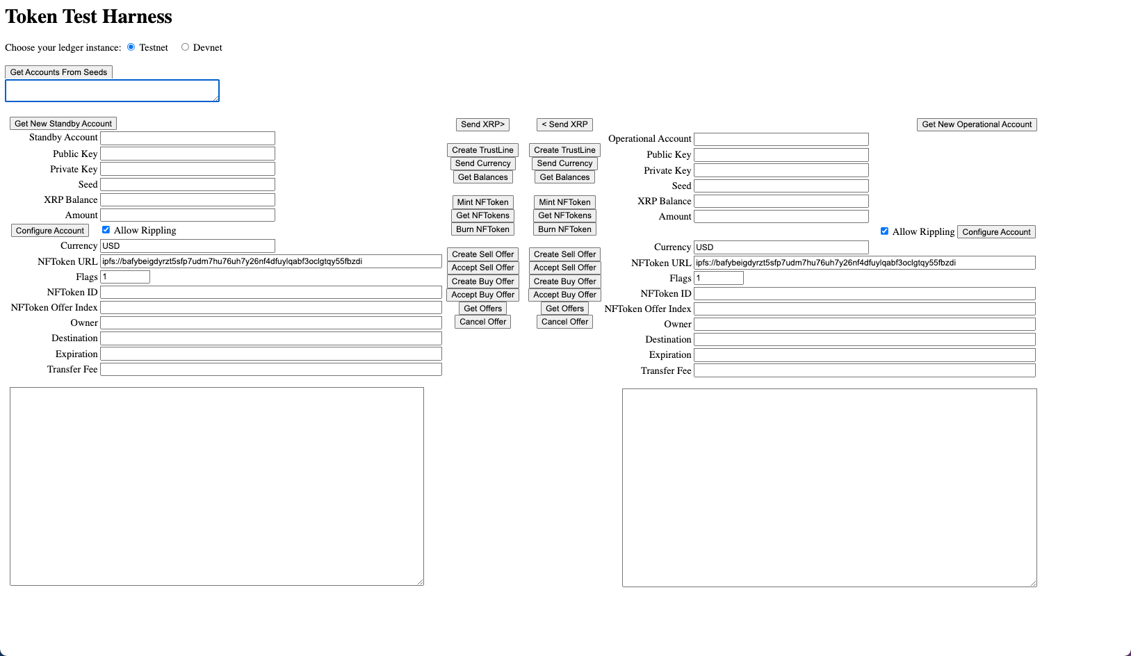 Quickstart form with NFToken transfer fields