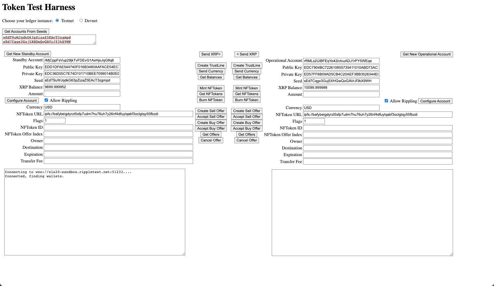 Form with account information